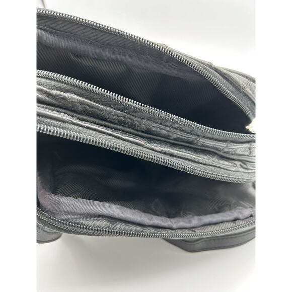 Vintage‎ Patch Leather Women Medium Black Crossbody Lined Sectional Shoulder Bag - Picture 10 of 11